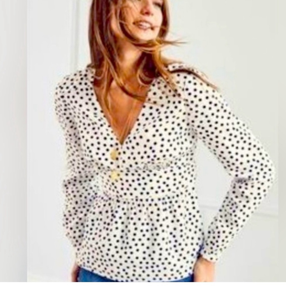 Boden Polka Dot Peplum Style Long Sleeve Blouse Size 16R NWOT P2P 48"